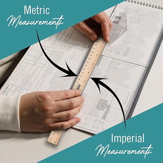 Rulers 6 Pack - Rulers 12 Inch, Wood Ruler with Metal Edge Great for School, Classroom, Home, and Office