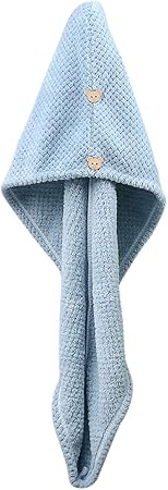Microfiber Towel for Hair with Bear Button Super Absorbent Hair Towel Fast Hair Drying Towel Turban Wrap 9.84 Inch X 25.5 Inch Dry Hair Cap for Women Bath Shower Makeup (C)