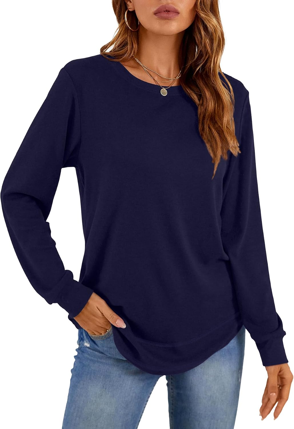 Womens Long Sleeve T Shirts Casual Tops Dressy Fashion Blouses Tunics for Leggings