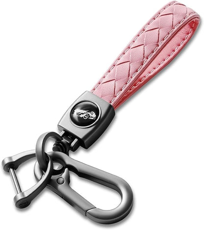 Carabiner Keychain, Universal Heavy Duty Woven Handmade Leather Key Chain, Car Fob Key Keychains with 360 Degree Rotatable Snap Swivel and Anti-Lost D-Ring for Men and Women, Gunmetal - Pink