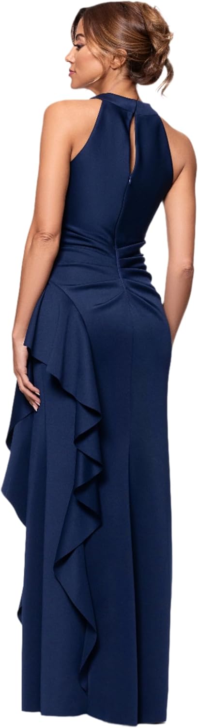 Xscape Women's Betsy & Adam Mikado and Scuba Crepe Off the Shoulder V-Neck Floor Length Dress
