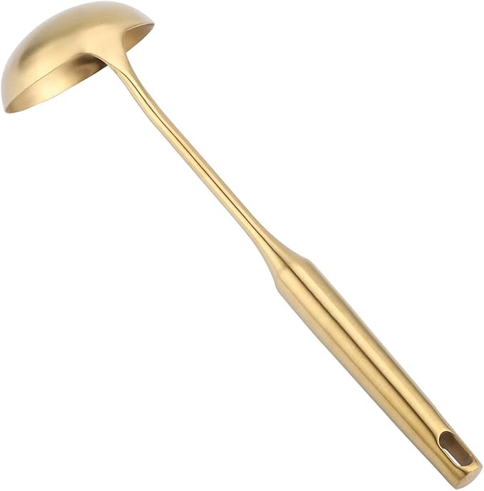 Stainless Steel Ladle Spoon Kitchen Turner, Big Soup Ladle Useful Kitchen Turner Cooking Tool Utensil Tool (Soup Ladle-Gold)