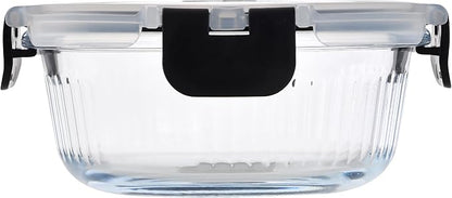 MasterPRO Foodies Round Storage Container, 400ml, Borosilicate Glass, BPA Free, Microwave Safe
