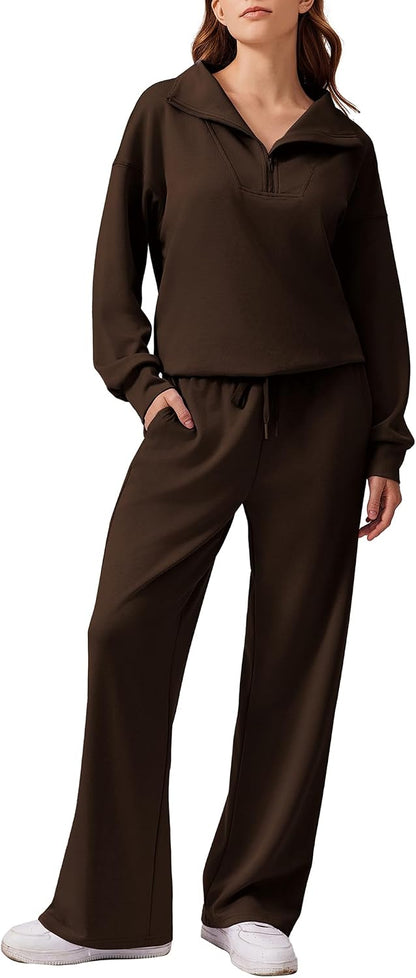 2 Piece Sets for Women 2025 Fall Outfits Sweatsuit Loose Fit Sweatshirt Wide Leg Sweatpants Matching Set Tracksuit