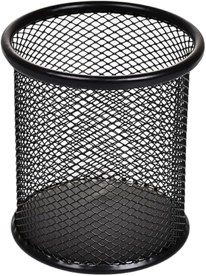 AKOAK 1 Count Desktop Pen Holder, Creative Grid Metal Pen Holder, Round Desktop Accessory and Workspace Organizer for Home, School and Office (Black)