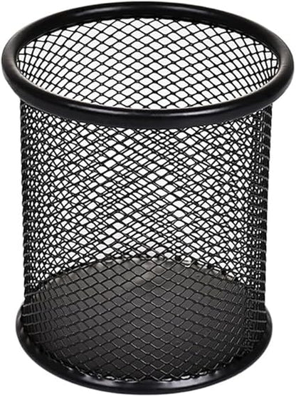 AKOAK 1 Count Desktop Pen Holder, Creative Grid Metal Pen Holder, Round Desktop Accessory and Workspace Organizer for Home, School and Office (Black)