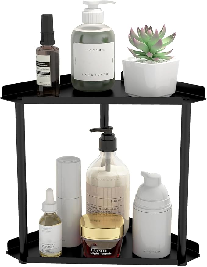 Jesginboo 2 Tier Bathroom Counter Organizer, Vanity Organizer Corner Shelf