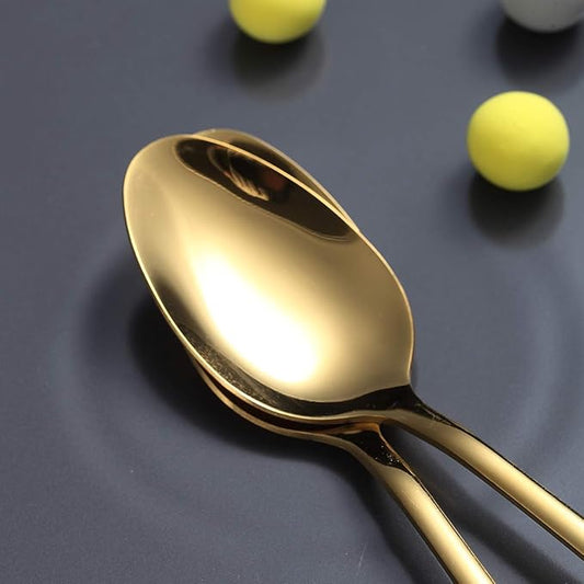 Gold Dinner Spoon of 4, Berglander 7.5" Stainless Steel Titanium Plating Shiny Gold Soup Spoons Silverware, Golden Soup Spoon Table Spoon Set Sturdy Easy To Clean, Dishwasher Safe
