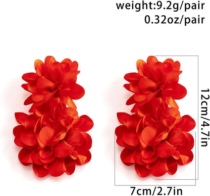 Big Flower Drop Earrings for Women Long Fabric Floral Dangle Earrings Bohemian Exaggerated