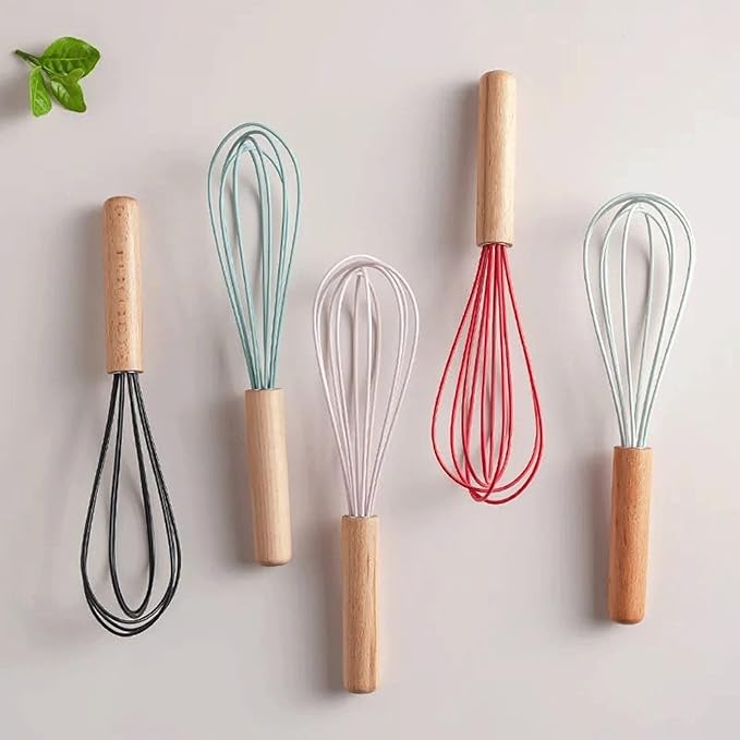 Cooking Wood Handle Egg Beater Whisk Manual Silicone Cream Mixer Stirring Milk Mixing Whisking Kitchen Utensil Baking Accessories Mixer