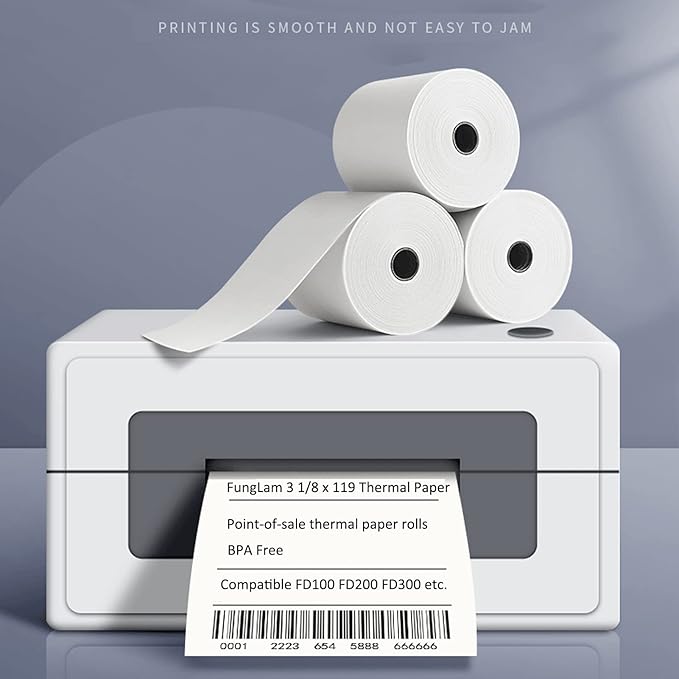 FungLam Thermal Receipt Paper Rolls 3-1/8" x 119' Thermal Paper Cash Register POS Receipt Paper (10 Rolls)