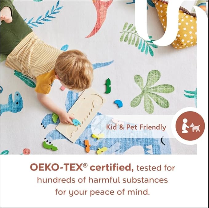 nuLOOM Lilia Machine Washable Kids Cloud Ultra Thin Area Rug, 4' x 6', Light Blue