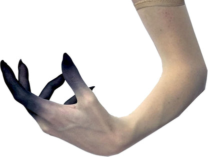 Unicorns Poop Glitter Nude Illusion Second Skin Sheer Seamless Gloves with Elastic Top Seam in Beige, Tan; Over Elbow; Unisex