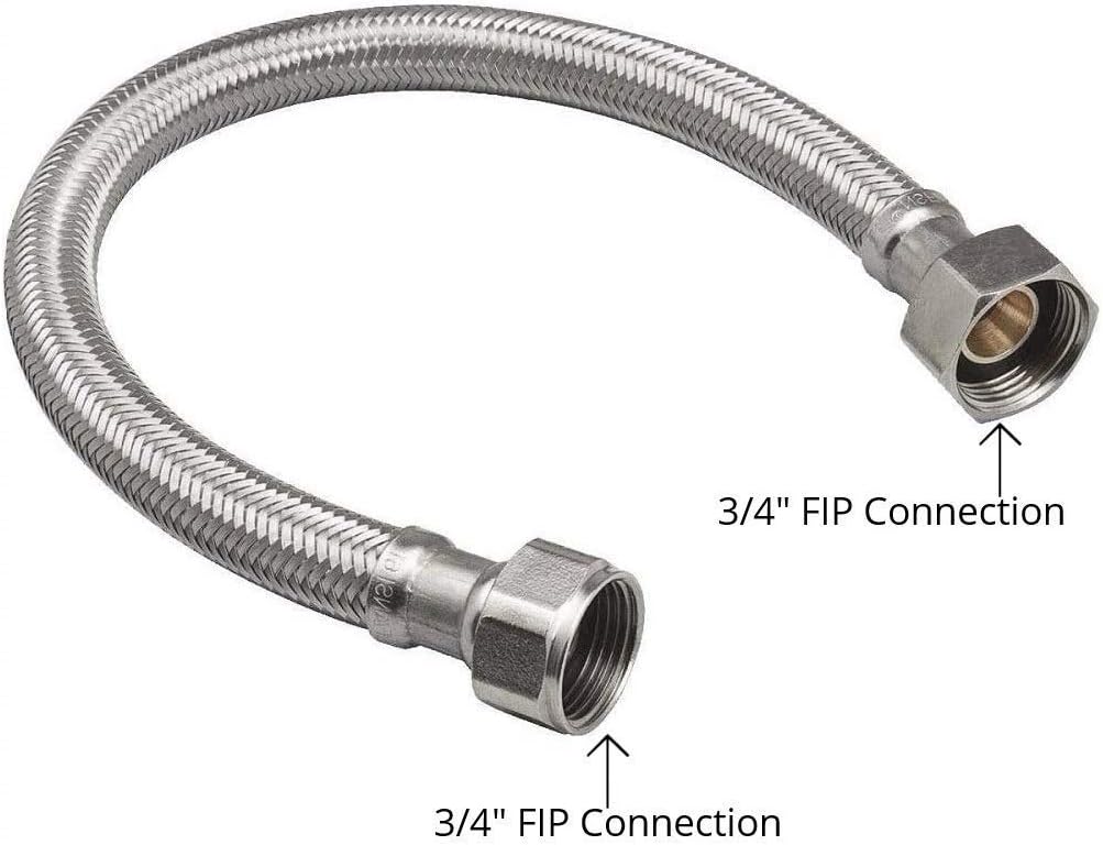 EZ-Fluid 24-Inch Braided Flexible Stainless Steel Water Heater Connector For Female Iron Water Pipes Fitting, 3/4-Inch FIP x 3/4-Inch FIP (1, 24-Inch)