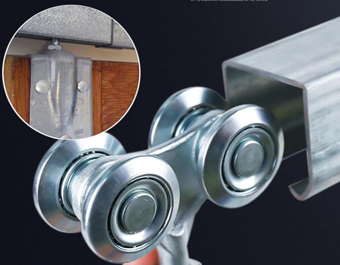 Trolley Assembly, Silent Roller Wheels for 1-34"" Wide and 2-14"" or Taller Shed Sliding Door, Rail Hanging Track, Electro-Galvanized Zinc Barn Door Hardware Kit, Silver, JHD294