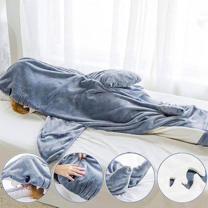 Shark Blanket Hoodie Onesie for Adult  Kid, Wearable Shark Sleeping Bag, Soft Cozy Onesie Costume