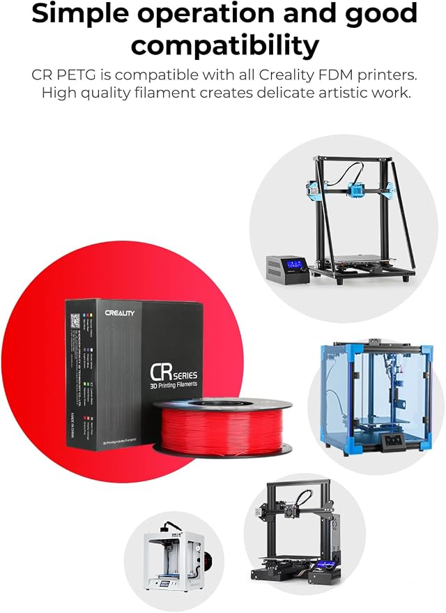 Creality PETG Filament 1.75, 3D Printer Filament, Excellent Toughness High Precision, Odorless Non-Toxic Moistureproof, 1kg(2.2lbs) Glossy 3D Printing Filament for 3D Printer (Gray)