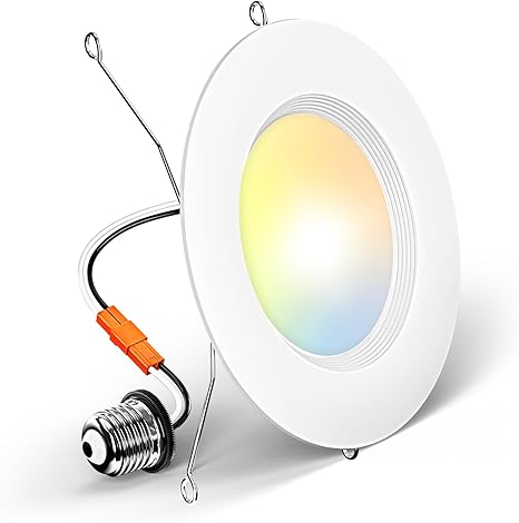Amico 1 Pack 56 inch 5CCT LED Recessed Lighting, Dimmable, IC  Damp Rated, 12.5W100W, 950LM Can Lights with Baffle Trim, 2700K3000K4000K5000K6000K Selectable, Retrofit Installation - ETL  FCC