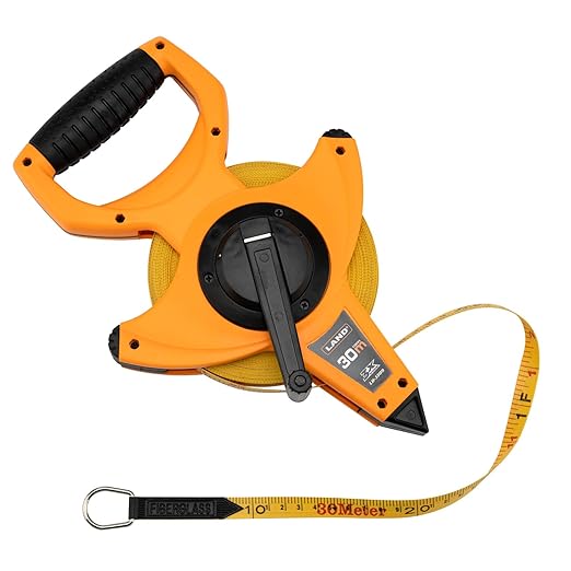 LAND 100FT30M Heavy Duty Fiberglass Tape Measure - 12-Inch Wide, Dual InchMetric Scale, Durable Open Reel Measuring Tape for Surveying, Engineering, Runway Construction