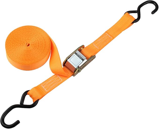Ratchet Tie-Down Straps, 1" x20' Lashing Strap, Polyester Webbing, Coated S-Hooks  Metal Cambuckles, 1000lbs Capacity (Pack of 4)