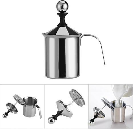 Foam Maker, Stainless Steel Manual Milk Frother, Manual Operated Milk Foam Maker, with Double froth screen, for Cappuccino Coffee Latte Hot Chocolate (800ML)