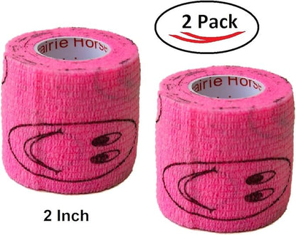 Vet Wrap Wrap Tape (Pink with Smiles) (2 Pack) (2 Inch x 15 feet) Self Adhesive Adherent Adhering Cohesive Flex Self Stick Bandage Grip Roll Dog Cat Pet Horse
