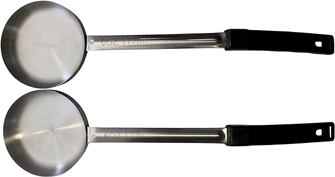 6 Ounce Solid Stainless Steel Portion Control Ladle Spoon for Measuring and Serving; Commercial Grade Serving Scoops Pack of 2