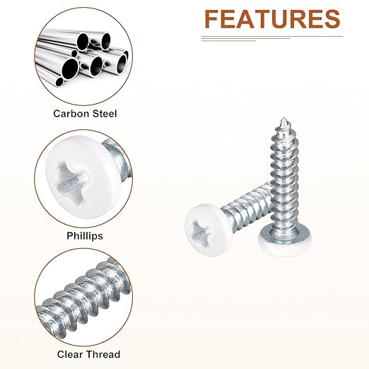8x34" White Screws 25Pack - Zinc Plated Carbon Steel Pan Head Phillips Sheet Metal Screw Self-Tapping Screw Wood Screws
