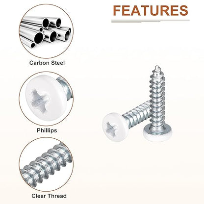 8x34" White Screws 25Pack - Zinc Plated Carbon Steel Pan Head Phillips Sheet Metal Screw Self-Tapping Screw Wood Screws
