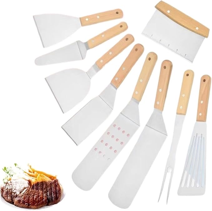 Kitchen Shovel Wooden Handle Pancake Spatula, Stainless Steel Barbecue Tool Set, Cooking Spatula Cooking Spatula Pizza Spatula Kitchen Tool Utensils (Size : 11)