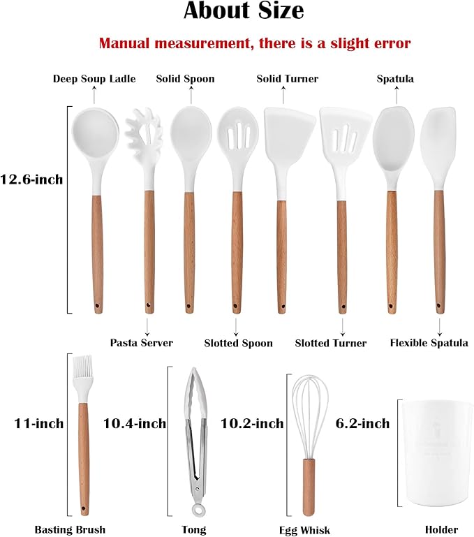 1pc White Silicone Pasta Server with Wooden Handle, Heat Resistant Cooking Utensils for Pasta Noodle Spaghetti Strainer