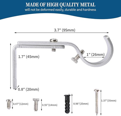 Heavy Duty Adjustable Curtain Rod Brackets Rod Holders for 1 Inch Rod, Silver Color, (Set of 6)