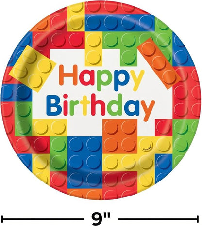 Bold & Bright Building Blocks Birthday Round Dinner Plates - 9" (Pack of 25) - Vibrant & Fun-Themed Party Tableware - Perfect for Kids' Milestone Celebration