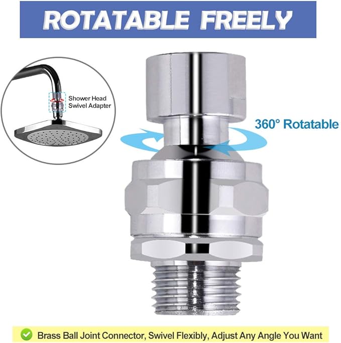 Shower Head Swivel Ball Adapter Brass Adjustable Shower Arm Connector Universal Showering Component Shower Arm Extension, Polished Chrome