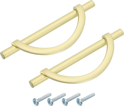uxcell 2 Pcs 5.04 Inch Kitchen Cabinet Handles, Half Moon Drawer Pulls Cabinet Pull Sliding Door Pull with Screw, Gold
