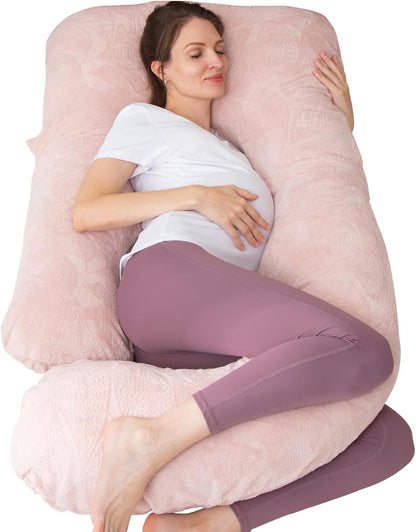 Pregnancy Pillow, U Shaped Full Body Pillow for Maternity Support, Sleeping Pillow with Cover for Pregnant Women (Dusty Pink)