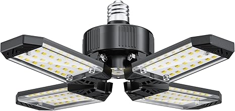 LED Garage Light - 120W Garage Lights Ceiling LED 12000LM with 41 Deformable Panels, Screw in Garage LED Lights 6500K Fit for E26 E27 Bulb Socket, Lighting for Garage, Basement, Attic