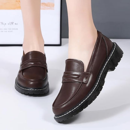 XMM Black Loafers for Women Chunky Loafer Shoes Penny Loafers Flats Lug Sole Lightweight Slip On Ladies Shoes Business Casual Dressy Comfortable Office Shoes