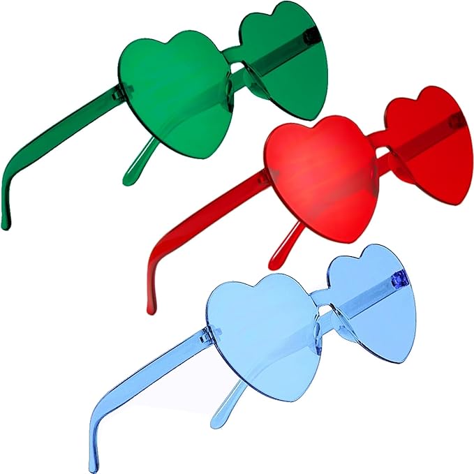 3 Pair Heart Shape Sunglasses for Women, Valentine, Mardi, Gras, Summer Women's Party Favor