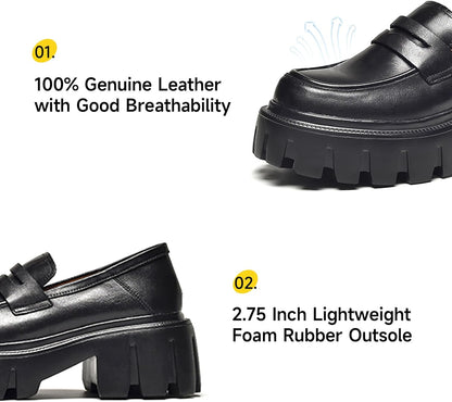 BEAU TODAY Women's Chunky Platform Penny Loafers