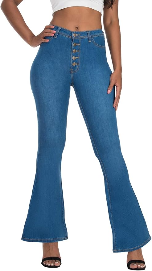 JAZZ & BLUE DENIM High Rise-Waisted Bell Bottom Flare Women Juniors Ladies Jeans Colored