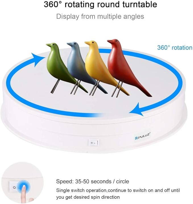 PULUZ 360 Degree Photography Turntable Rotating Display Stand, 11.2in(28cm) Diameter 360 Degree Turntable Display Stand for Photography Video Shooting Props Jewelry, Max Load 44Lb (White)
