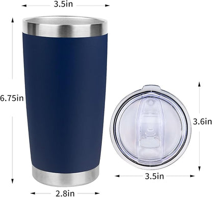 20oz Stainless Steel Tumbler with Lid, Travel Mug - Double Wall Vacuum Powder Coated Cup - Navy Blue, 1 Pack