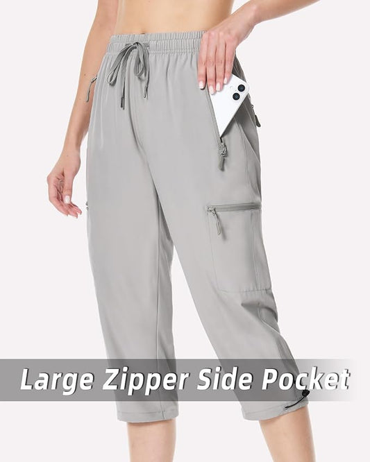 Capri Pants for Women Lightweight Quick Dry Cargo Hiking Pants Capris Joggers Summer with Zipper Pockets