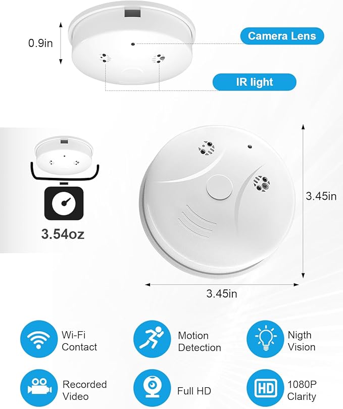 Wireless Mini Cameras HD Smoke Detector Camera,WiFi Remote Real-Time Home Nanny Cam,Security Mini Small Indoor Camera for Home Security/Office