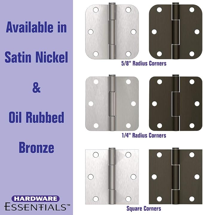 Hardware Essentials 854324 Smooth Corner Squeak-Proof Door Hinges, 3-12 inch, Oil Rubbed Bronze, 1 Count