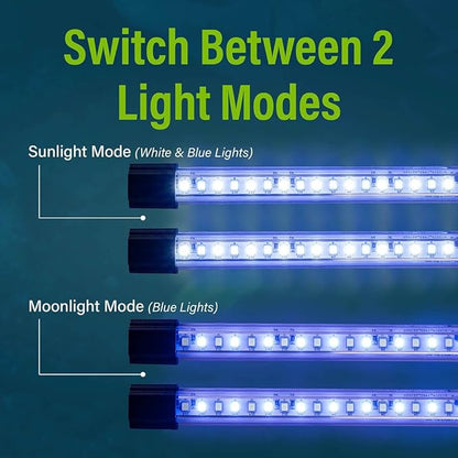 GloFish 10 Inch LED Light Bar, 2 Units, White & Blue Aquarium Lights, Tank Sizes up to 75 Gallons