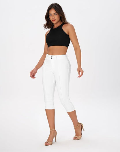 roswear Women’s Capri Pants Trendy Mid Rise Skinny Stretchy Front Seam Denim Jeans