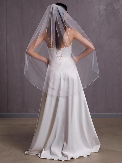 Pencil Edge Fingertip Length Simple Plain Wedding Bridal Veil with Comb
