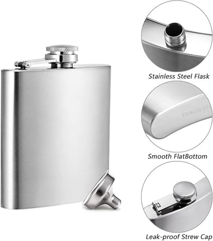 Hillside-Kit Hip Flask Pocket Alcohol Dranking Flask 6 OZ Stainless Steel Leak proof with Funnel Flask set (Silver)